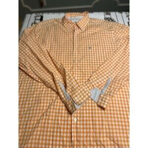 Lacoste Logo Orange White Gingham Plaid Long Sleeve Button Down Shirt Sz L (42)